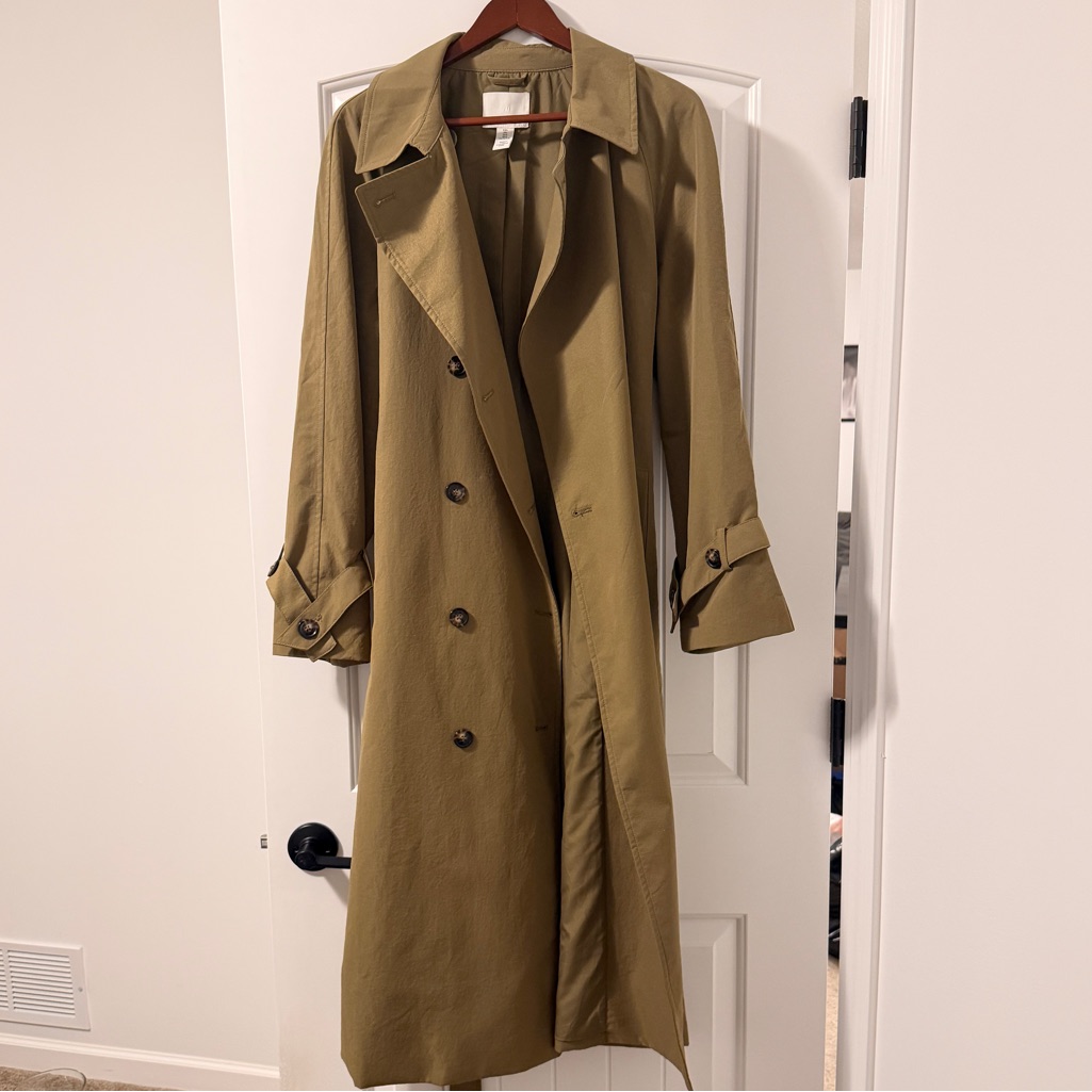 H&M Olive Green Double-Breasted Trench Coat